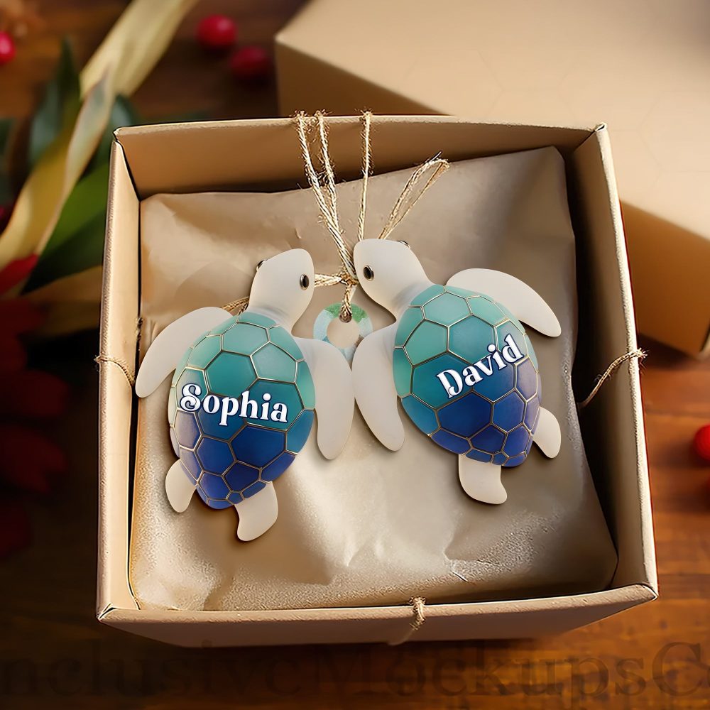 Ocean Turtle Ornament - Personalized Couple Gifts For Lovebirds - Image 3