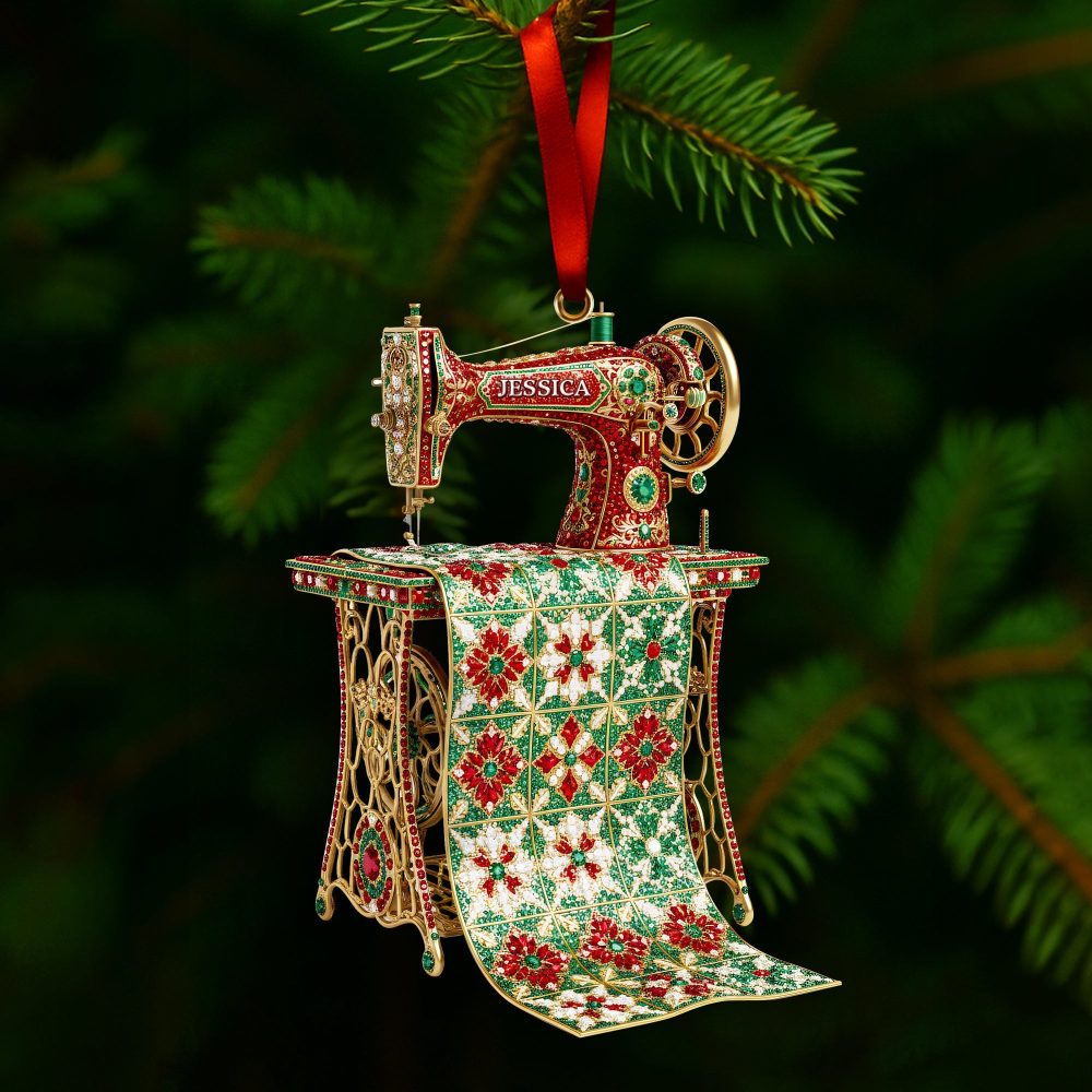 “Create With Love” - Sparkle Sewing Machine Ornament, Personalized Christmas Gifts For Craft Enthusiasts - Image 2