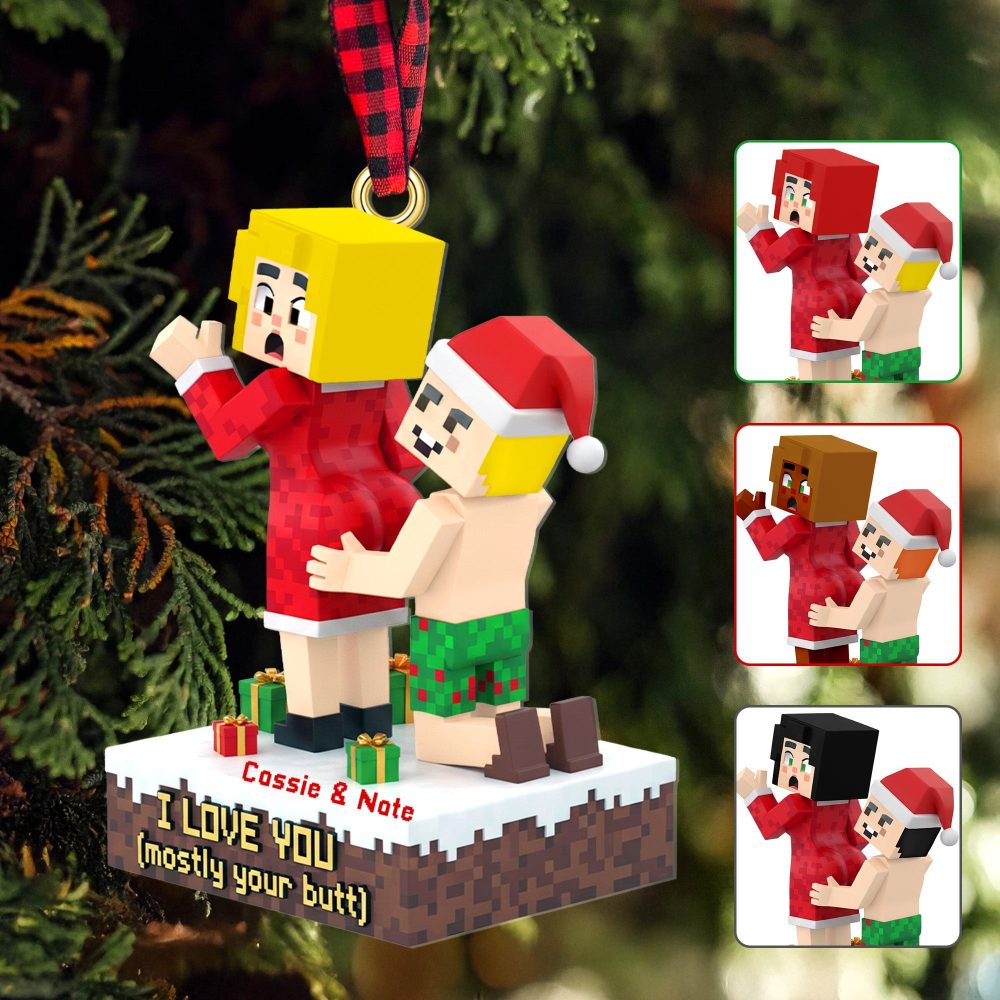 I Love You (Mostly Your Butt) - Personalized Lego Funny Couple Acrylic Ornament - Image 2