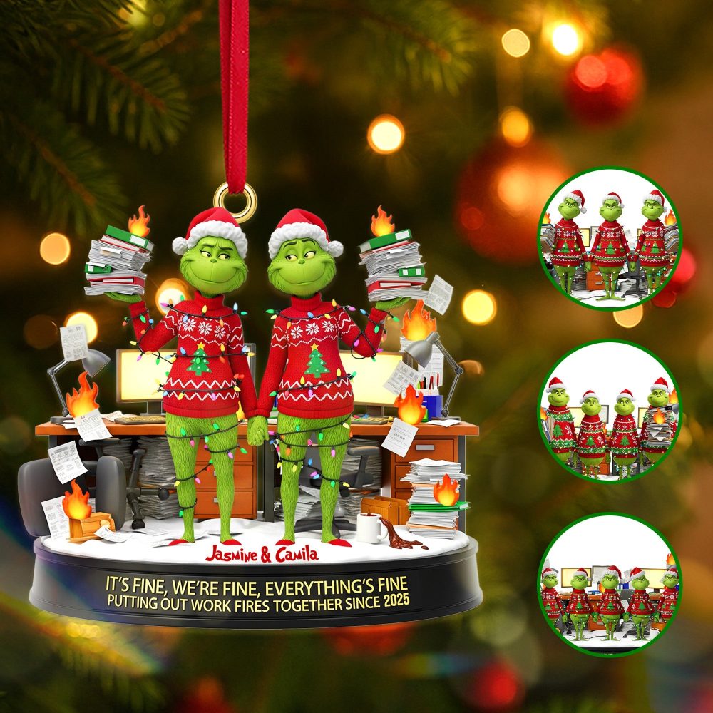 It’S Fine, We’Re Fine, Everything’S Fine - Personalized Christmas Gift, Custom Coworker Acrylic Ornament
