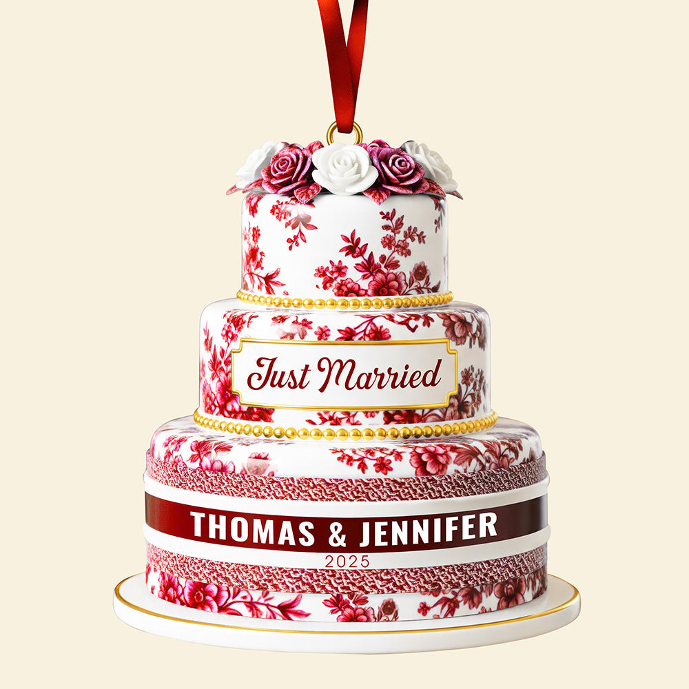 Just Married - Custom Personalized Christmas Ornament For Newlyweds - Image 4
