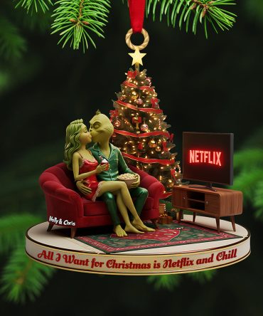 All I Want For Christmas Is Netflix And Chill - Kissing Couple Custom Shape Acrylic Ornament - Personalized Gift For Couples, Friends, Family