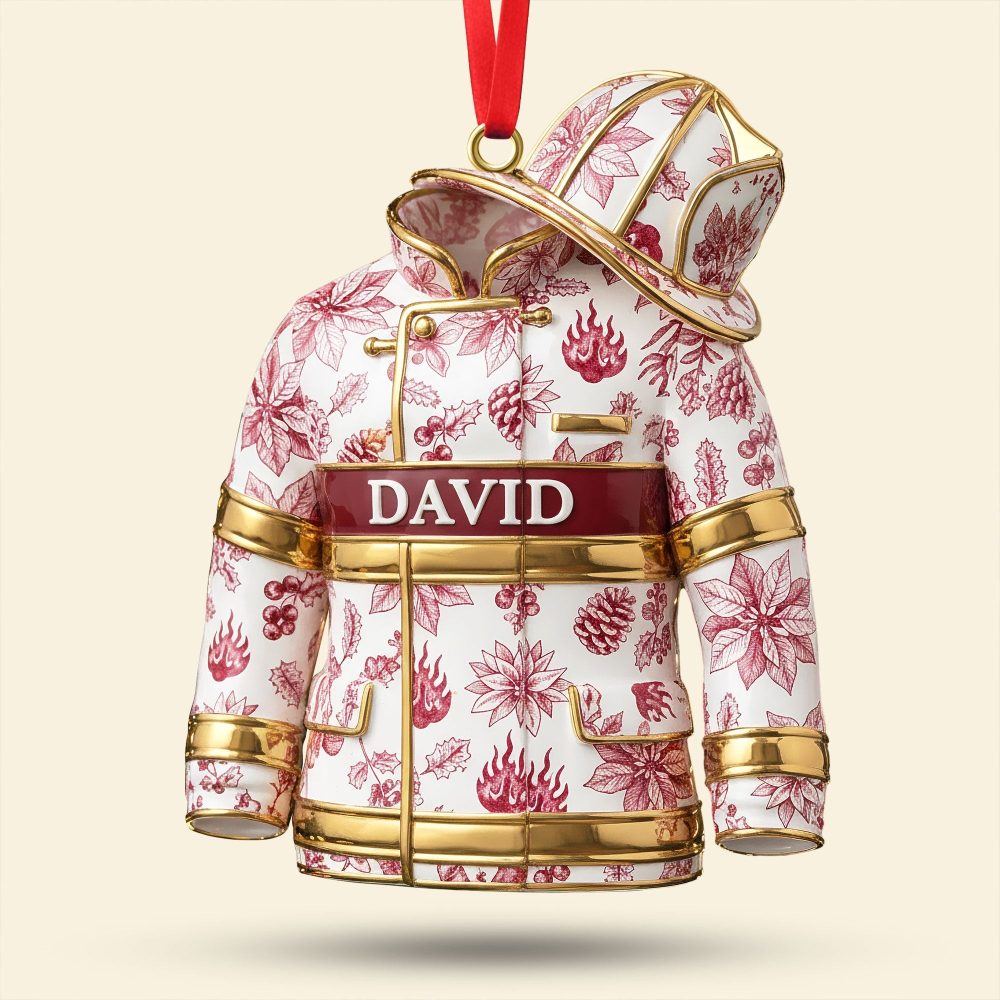 Celebrate Bravery With Our Toile De Jouy Firefighter Ornament - Personalized Gifts For Firefighters - Image 2