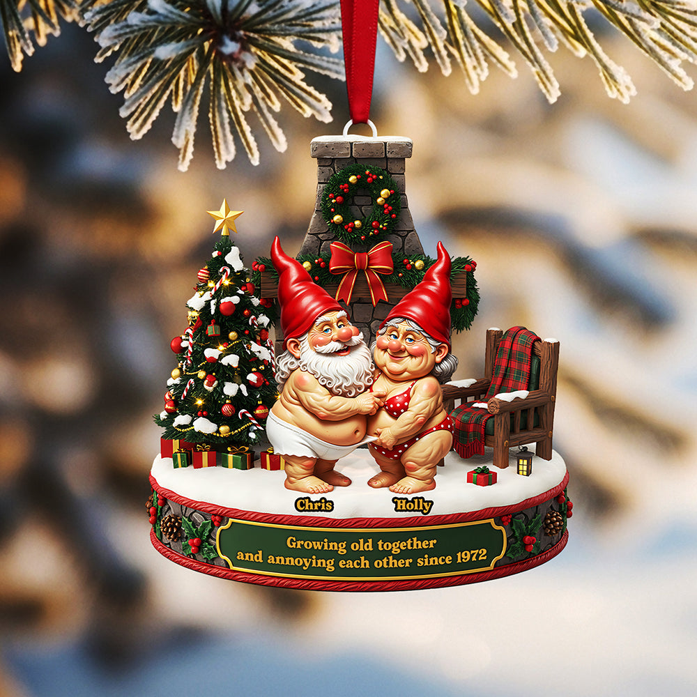 Growing Old Together And Annoying Each Other Since 1972 - Personalized Gnome Couple Acrylic Ornament - Perfect Gift For Couples And Loved Ones