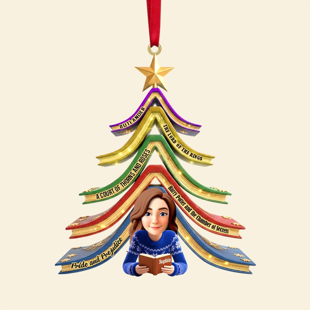 “Every Book Is A New Adventure.” - Personalized Reading Girl Christmas Ornament - Gift For Book Lovers - Image 4