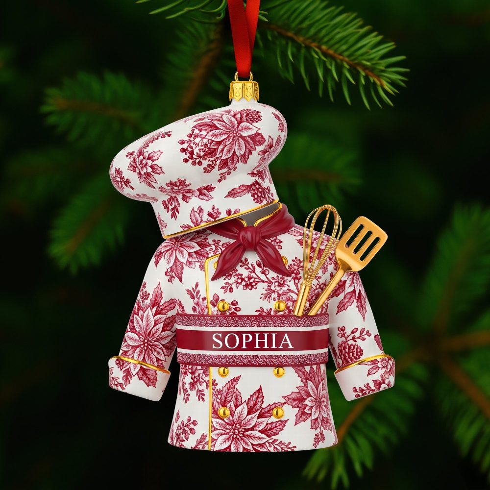 Celebrate Culinary Dreams: Personalized Toile De Jouy Christmas Ornament - Perfect Gift For Chefs! - Image 3