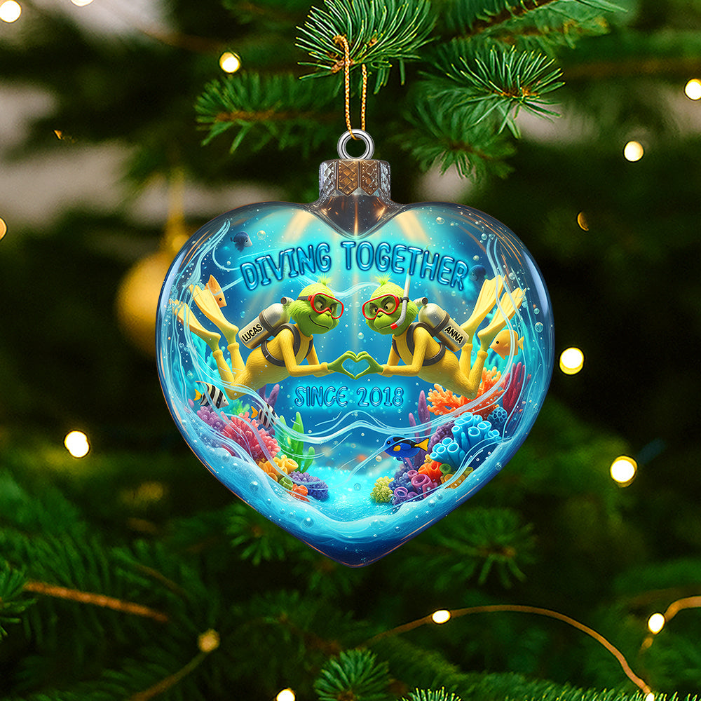 Diving Together - Personalized Green Scuba Diving Couple Ornament - Image 3