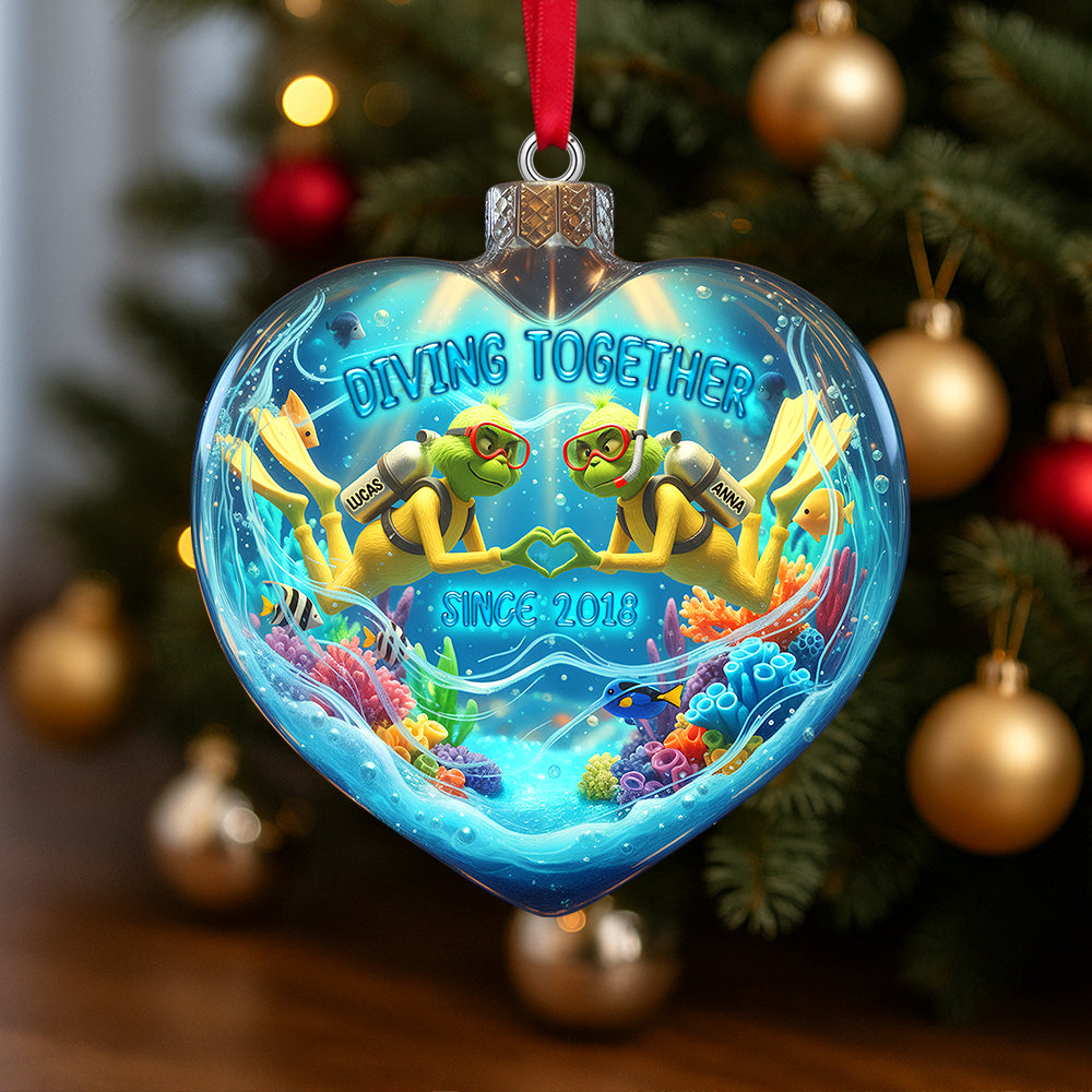 Diving Together - Personalized Green Scuba Diving Couple Ornament - Image 2