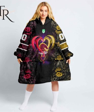 Custom Name And Number Nrl Brisbane Broncos Rose Dragon Oodie Blanket Hoodie