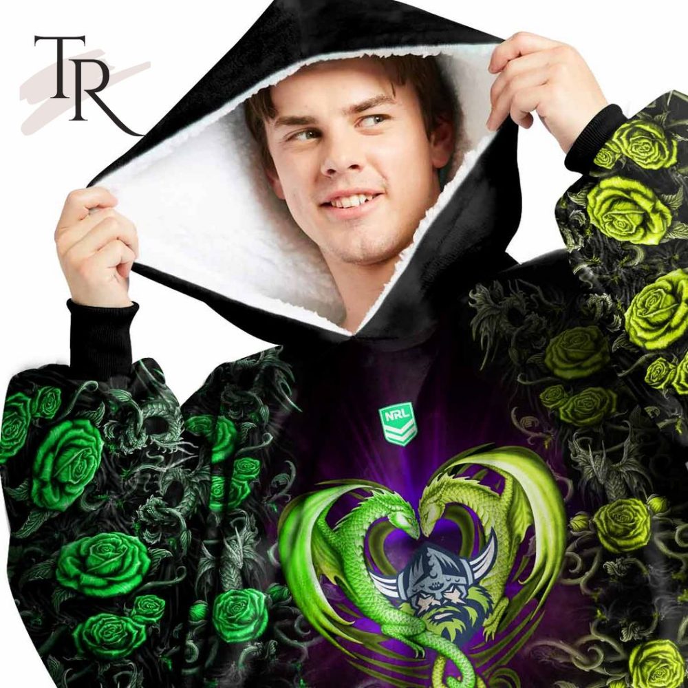 Custom Name And Number Nrl Canberra Raiders Rose Dragon Oodie Blanket Hoodie - Image 2