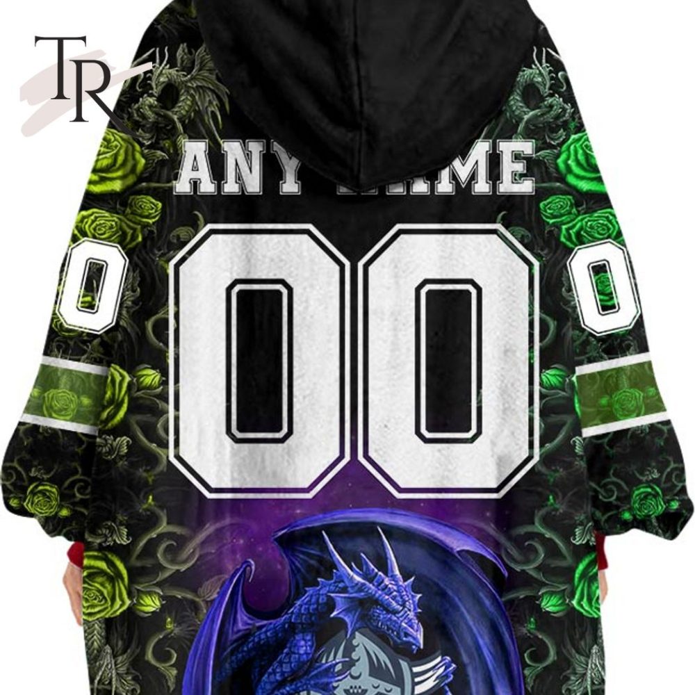 Custom Name And Number Nrl Canberra Raiders Rose Dragon Oodie Blanket Hoodie - Image 3