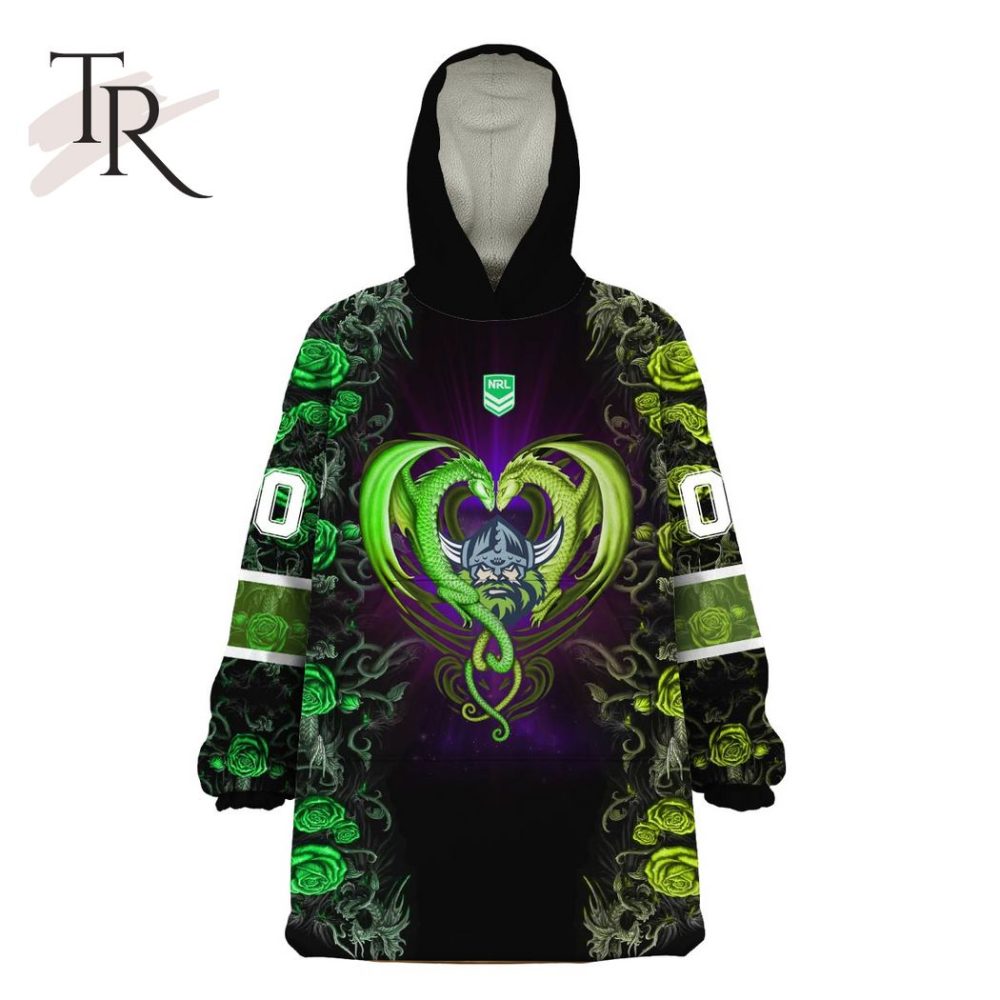 Custom Name And Number Nrl Canberra Raiders Rose Dragon Oodie Blanket Hoodie - Image 4