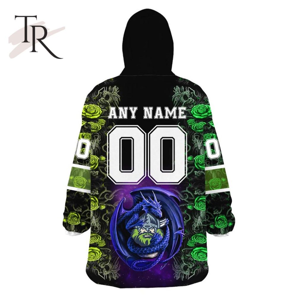 Custom Name And Number Nrl Canberra Raiders Rose Dragon Oodie Blanket Hoodie - Image 5