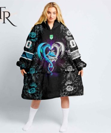 Custom Name And Number Nrl Cronulla Sutherland Sharks Rose Dragon Oodie Blanket Hoodie