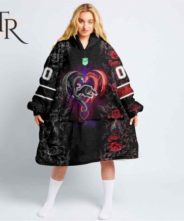 Custom Name And Number Nrl Penrith Panthers Rose Dragon Oodie Blanket Hoodie