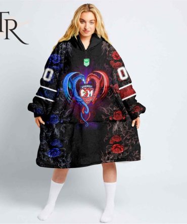 Custom Name And Number Nrl Sydney Roosters Rose Dragon Oodie Blanket Hoodie