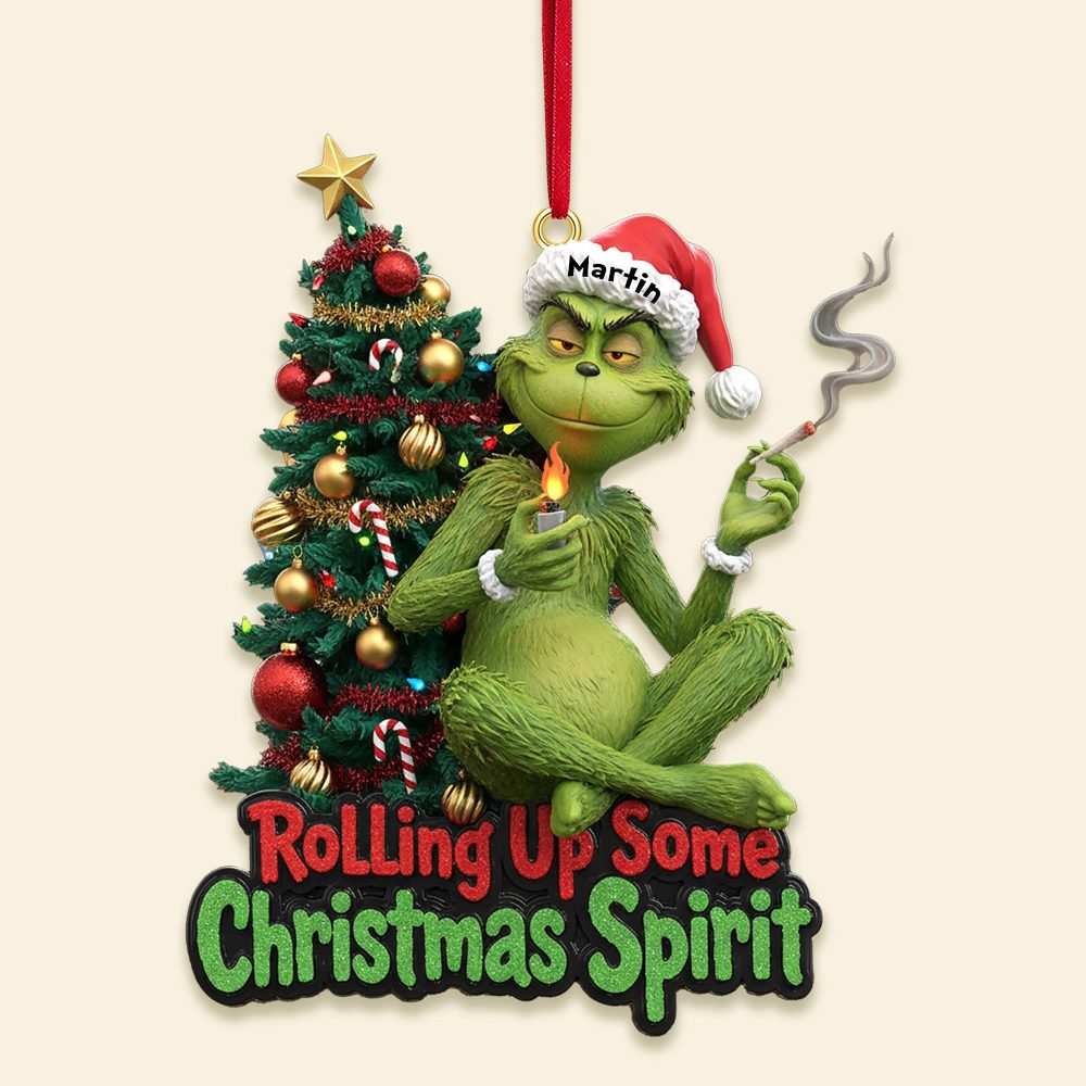 Rolling Up Some Christmas Spirit - Personalized Green Monster Smoker Couple Christmas Ornament - Custom Gift For Couples, Friends, And Family - Image 3