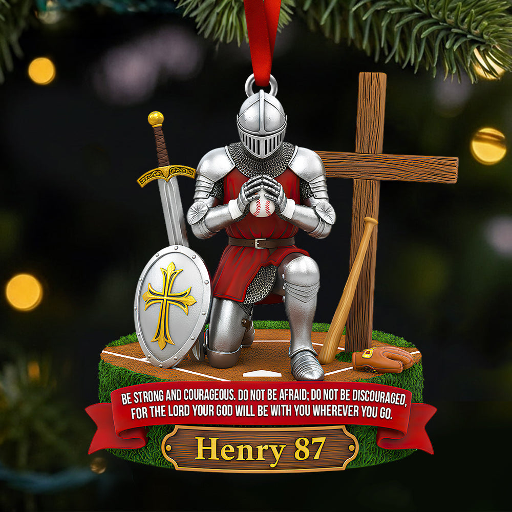 Be Strong & Courageous – Personalized Knight Baseball Ornament - Image 4