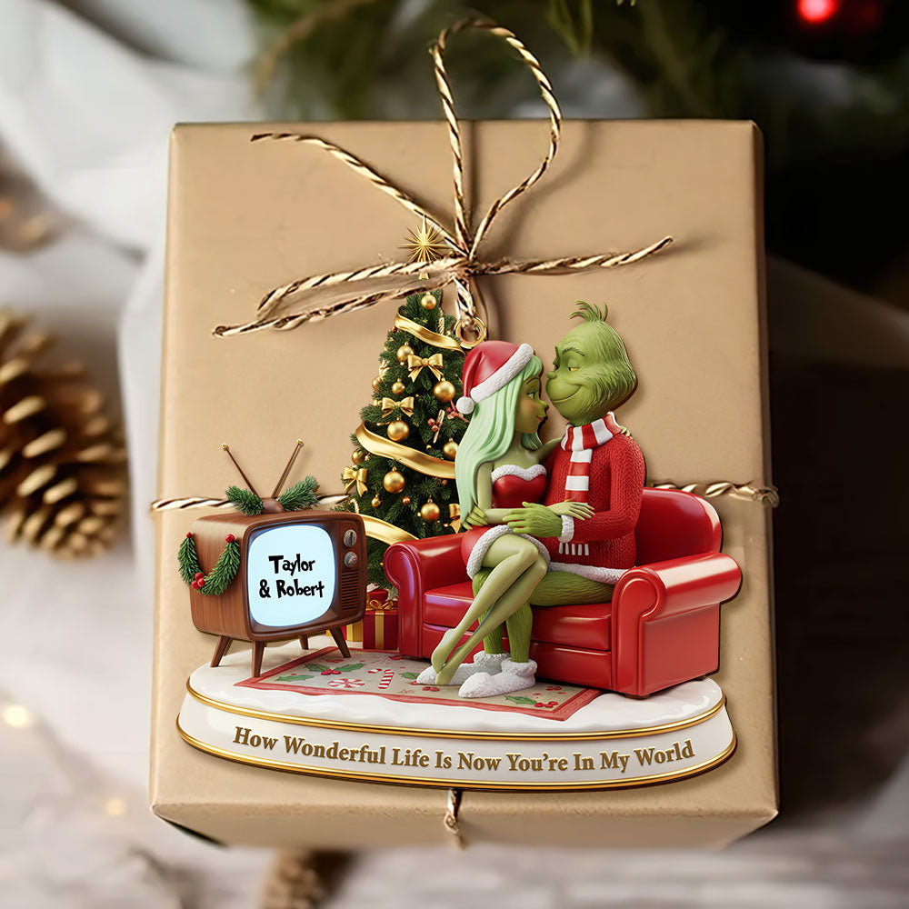 How Wonderful Life Is Now You’Re In My World - Green Monster Couple Ornament - Personalized Christmas Gift For Couples - Image 4