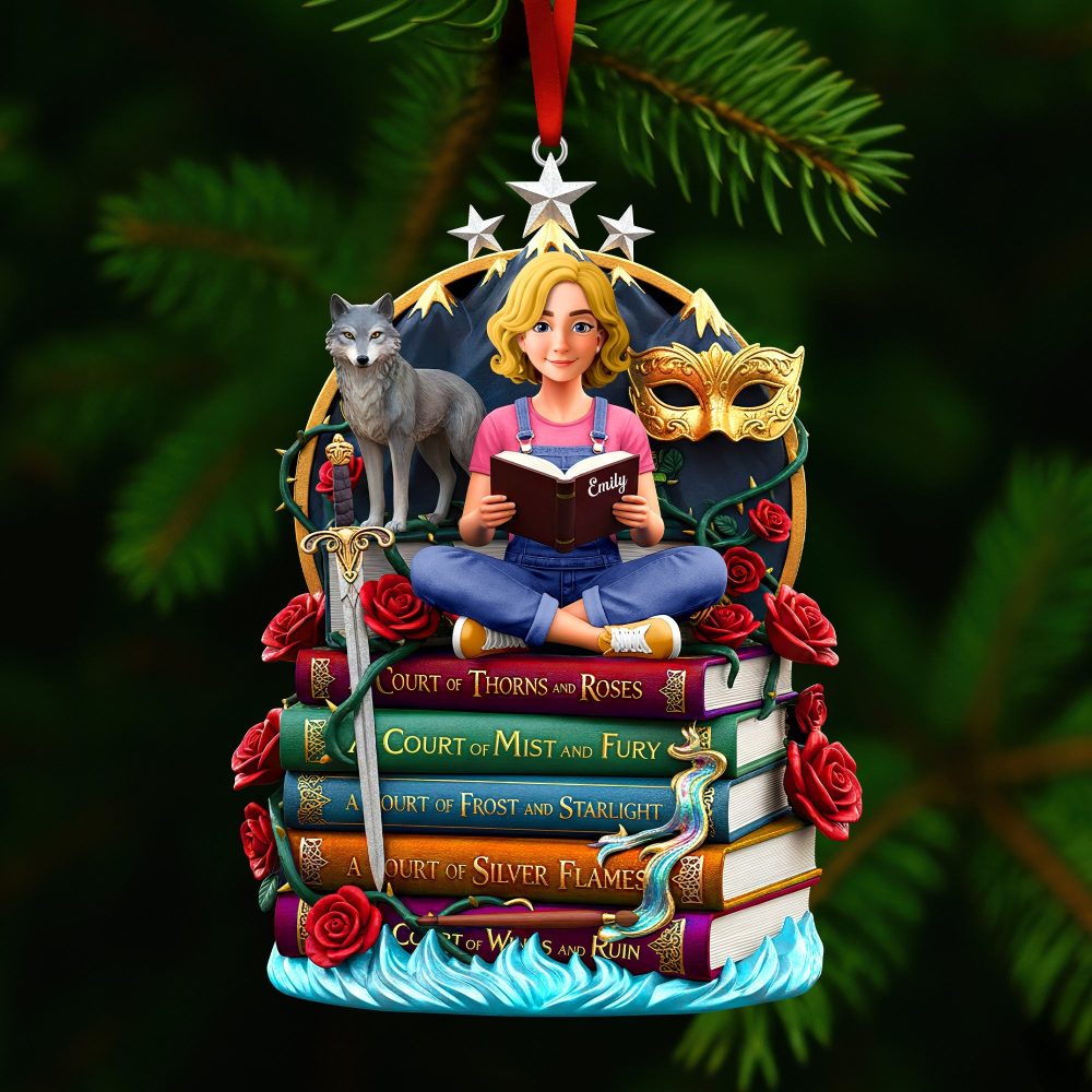 Embrace Your Literary World - Fantasy Reading Christmas Ornament - Personalized Gift For Book Lovers