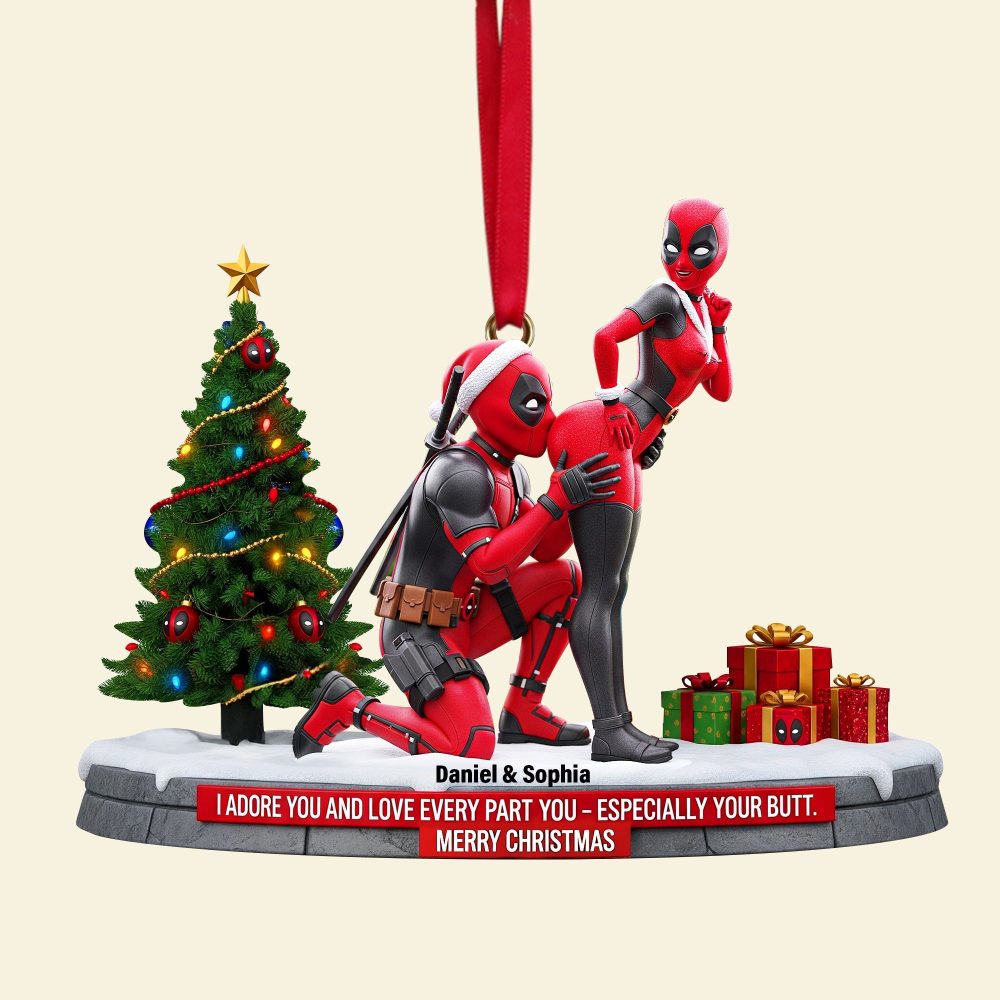 I Adore You – Funny Red Masked Couple Ornament - Personalized Gift For Couples - Image 2