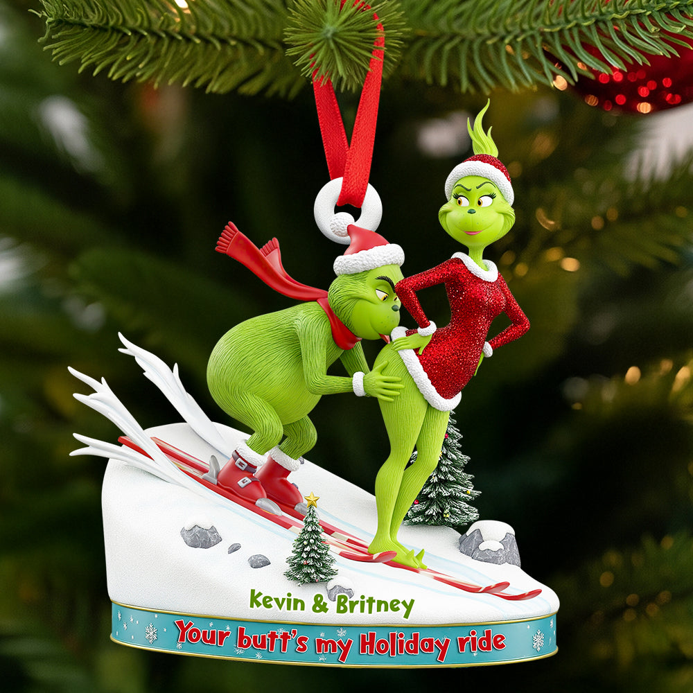 Your Butt'S My Holiday Ride - Personalized Skiing Couple Christmas Ornament - Image 2