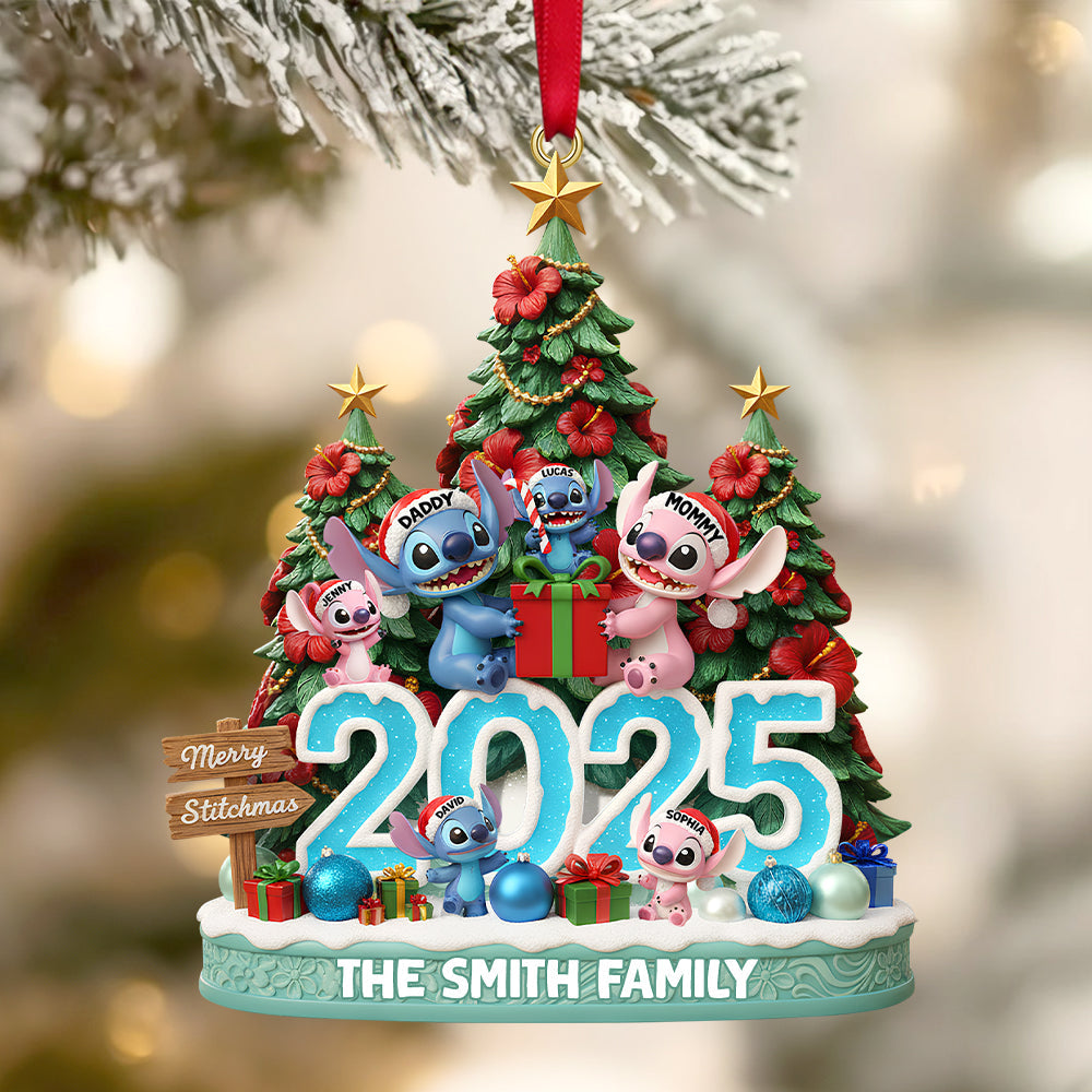 Merry Stitchmas! Unique Aliens Family Personalized Christmas Ornament - A Custom Gift For Families And Friends - Image 3