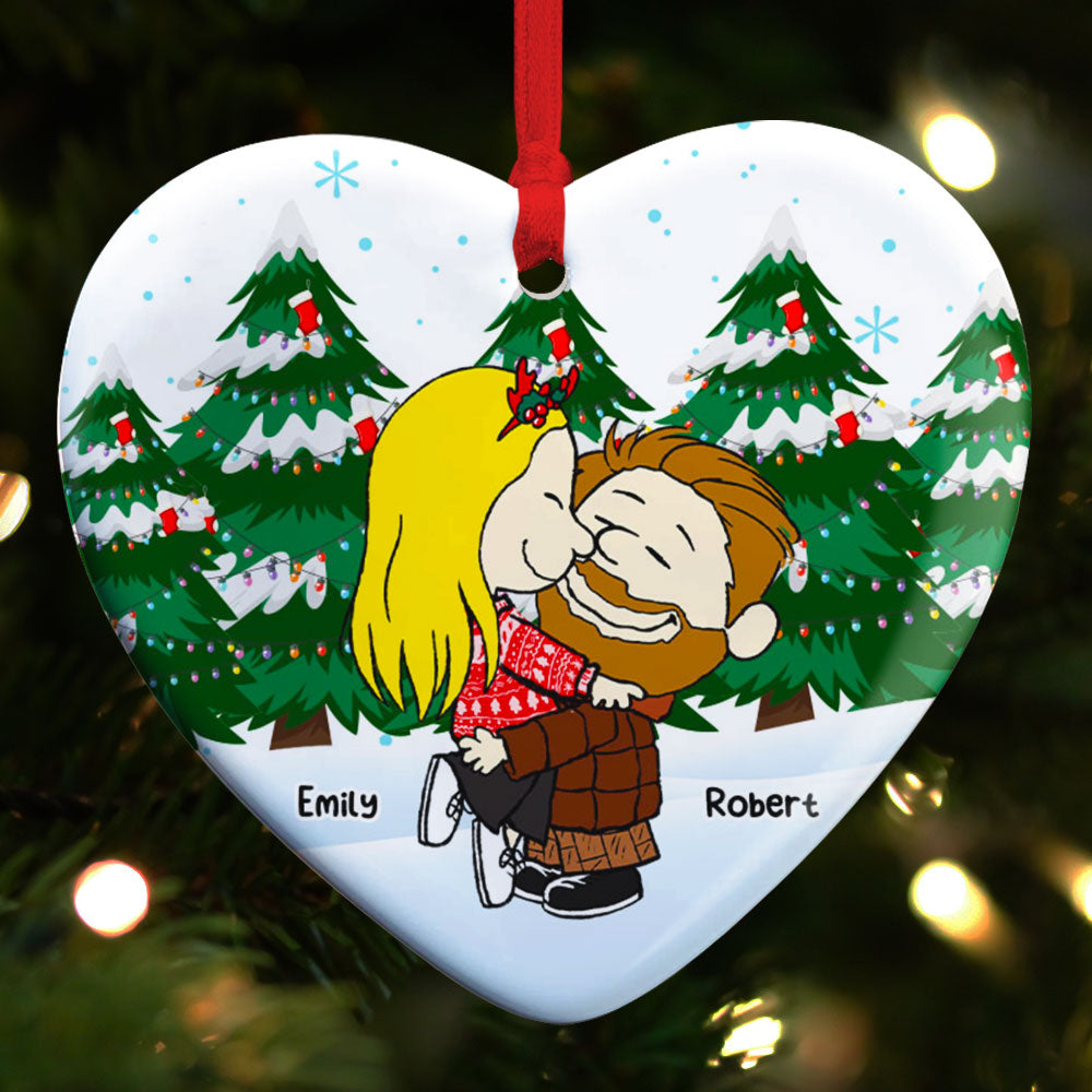 Kissing Couple Heart Ornament - Customizable Christmas Gift For Couples, Friends, And Family - Image 2