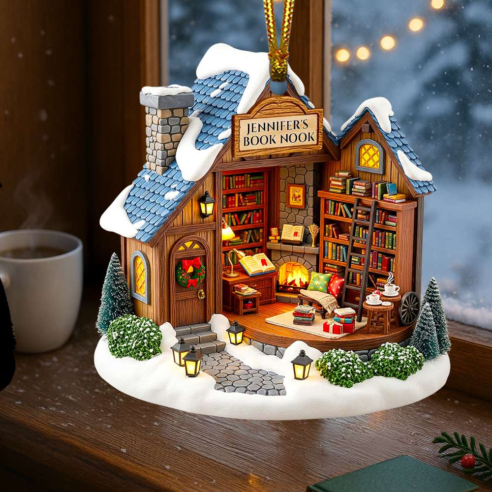 A Cozy Retreat For Every Book Lover - Personalized Book Nook Christmas Ornament - Custom Gift For Readers, Friends, Family - Image 3