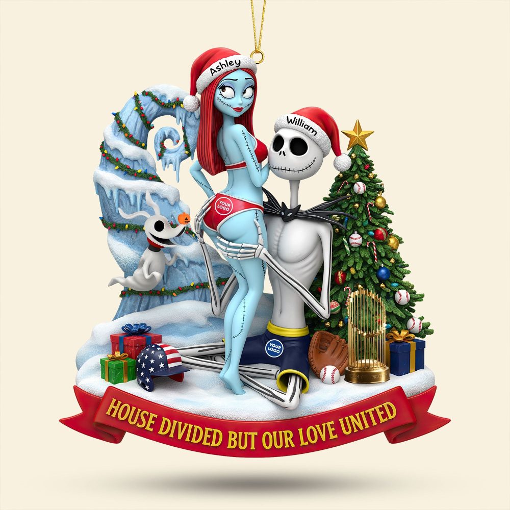 “House Divided But Our Love United” - Personalized Naughty Spooky Couple Ornament - Custom Gift For Halloween Lovers - Image 3
