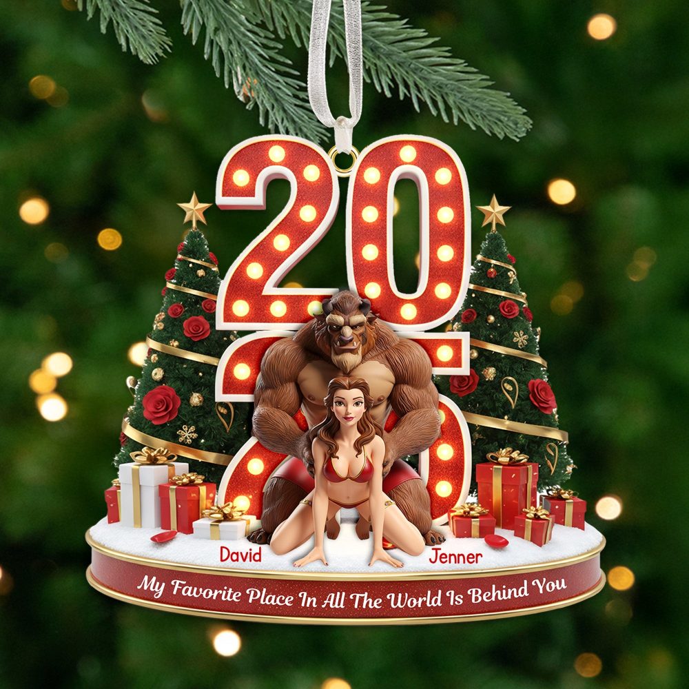 My Favorite Place In All The World Is Behind You - Personalized Funny Christmas Ornament - Unique Gift For Couples, Friends, And Family