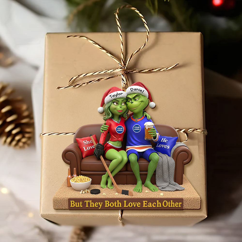 But They Both Love Each Other - Sporty Green Couple Christmas Ornament - Personalized Gifts For Couples - Image 3