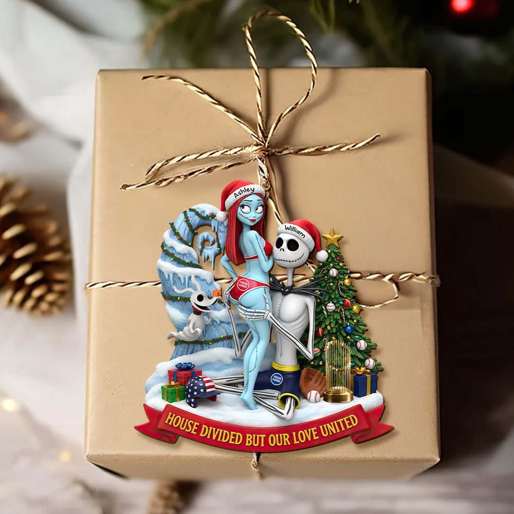 “House Divided But Our Love United” - Personalized Naughty Spooky Couple Ornament - Custom Gift For Halloween Lovers - Image 4