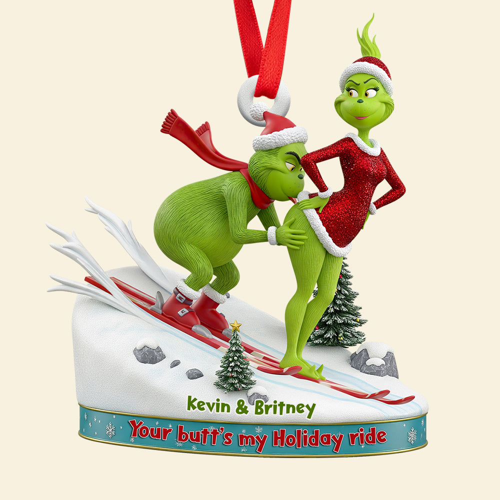Your Butt'S My Holiday Ride - Personalized Skiing Couple Christmas Ornament - Image 3