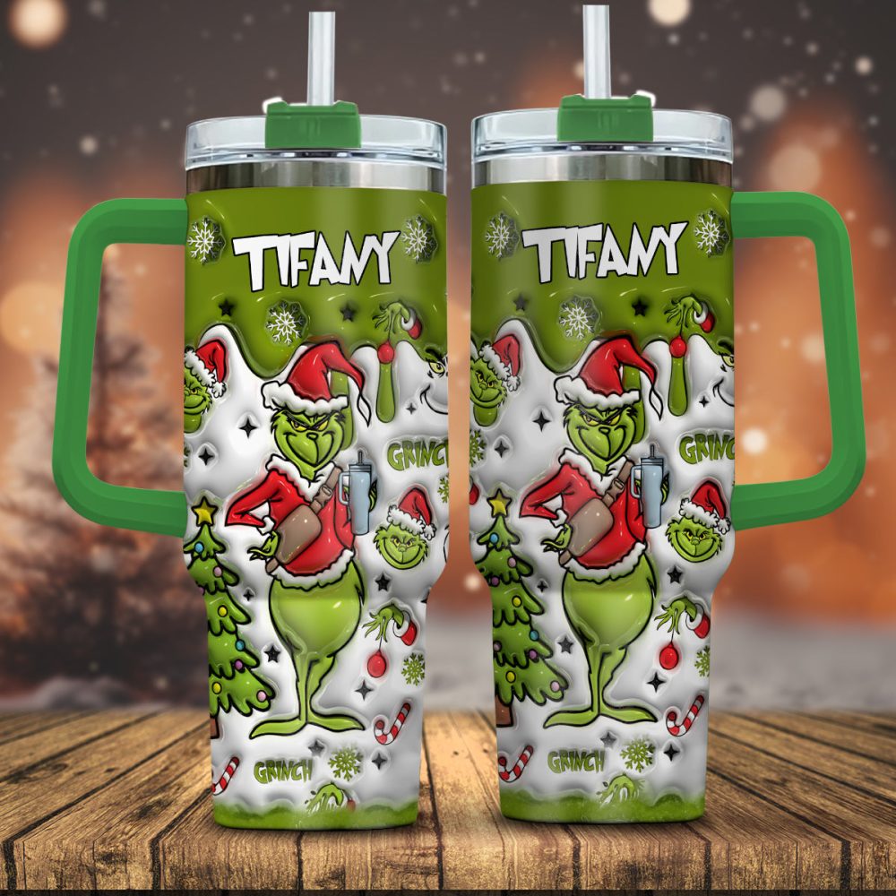 Grinch Merry Grinchmas - Personalized Stole Christmas Tumbler With Handle