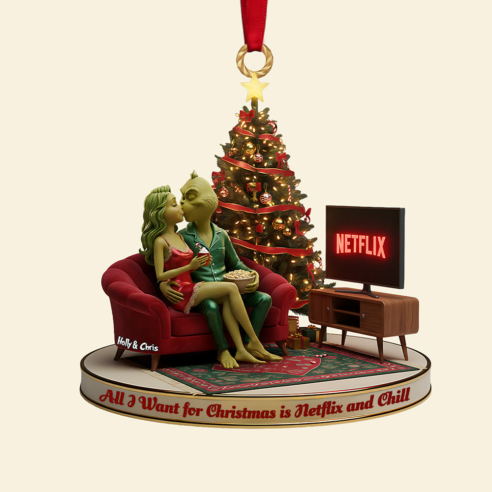 All I Want For Christmas Is Netflix And Chill - Kissing Couple Custom Shape Acrylic Ornament - Personalized Gift For Couples, Friends, Family - Image 4
