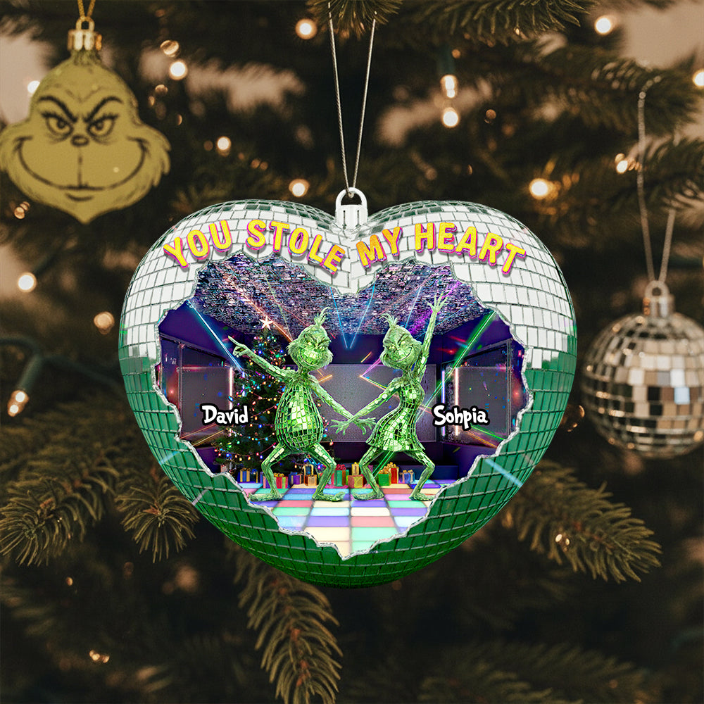You Stole My Heart - Personalized Couple Disco Christmas Ornament - Image 2