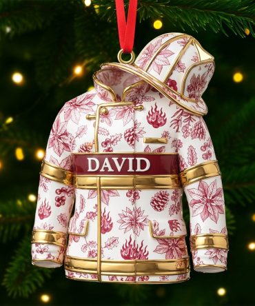 Celebrate Bravery With Our Toile De Jouy Firefighter Ornament - Personalized Gifts For Firefighters