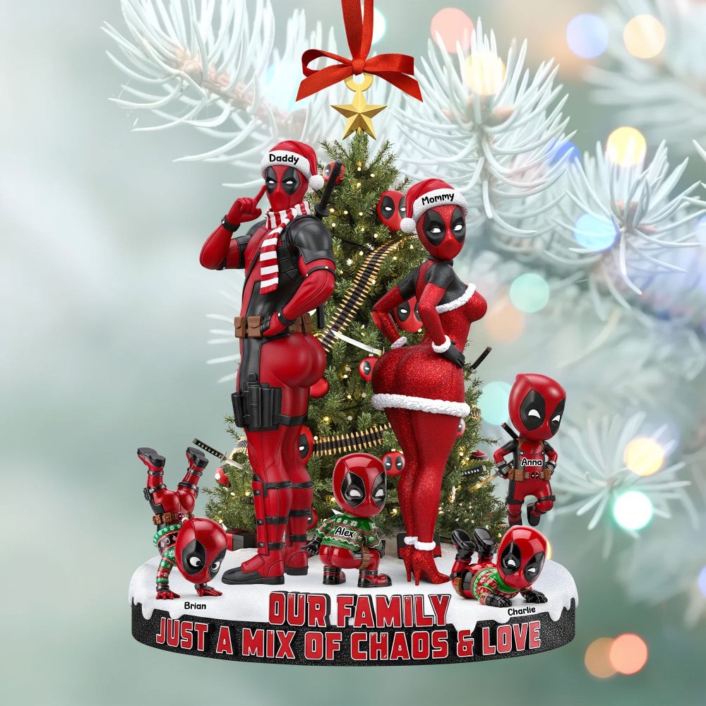 Our Family: Just A Mix Of Chaos & Love - Personalized Red Masked Family Ornament
