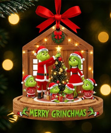 🎄 "Merry Grinchmas With Personalized Cheer!" - Fun Green Family Christmas Ornament - Custom Gift For Family & Friends