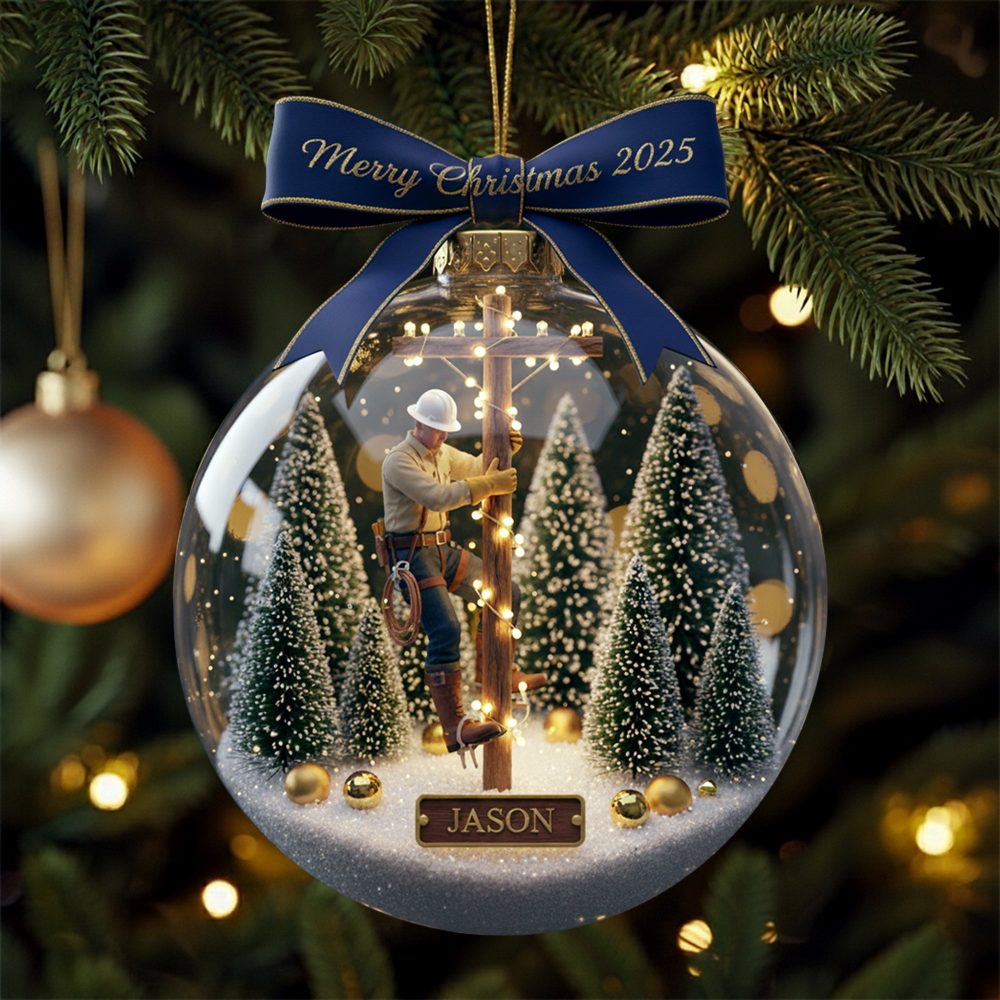 Merry Christmas 2025 - Personalized Lineman Ornament - Unique Gift For Linemen, Electricians & More - Image 4