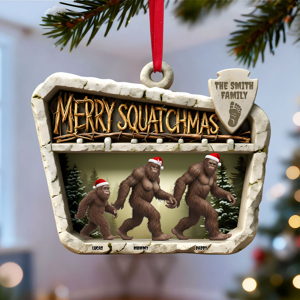 Merry Squatchmas - Wild Sasquatch Family Walking Acrylic Ornament - Personalized Gifts For Family - Image 2