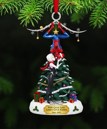 With Great Love Comes Great Kisses - Personalized Cheeky Kissing Couple Acrylic Ornament