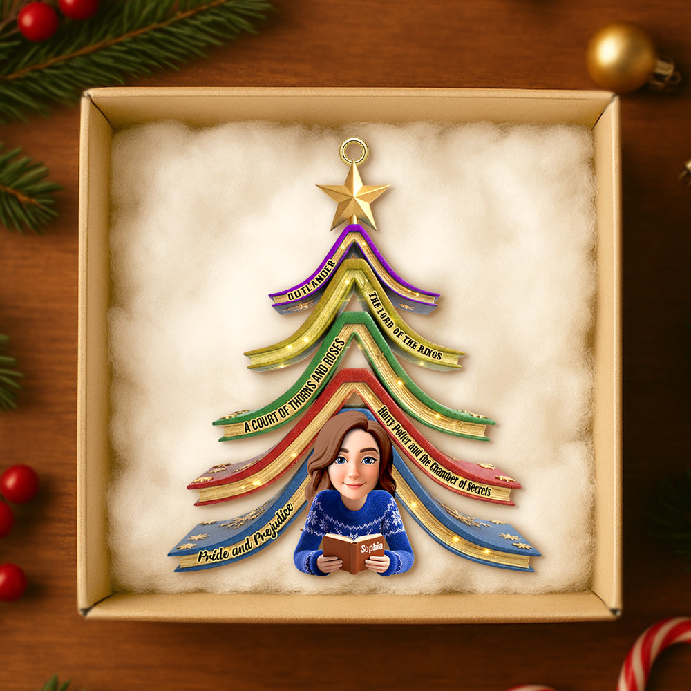 “Every Book Is A New Adventure.” - Personalized Reading Girl Christmas Ornament - Gift For Book Lovers - Image 3