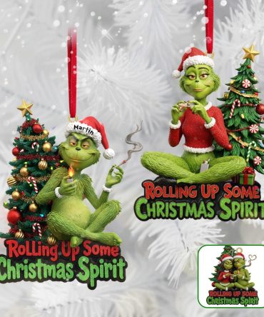 Rolling Up Some Christmas Spirit - Personalized Green Monster Smoker Couple Christmas Ornament - Custom Gift For Couples, Friends, And Family