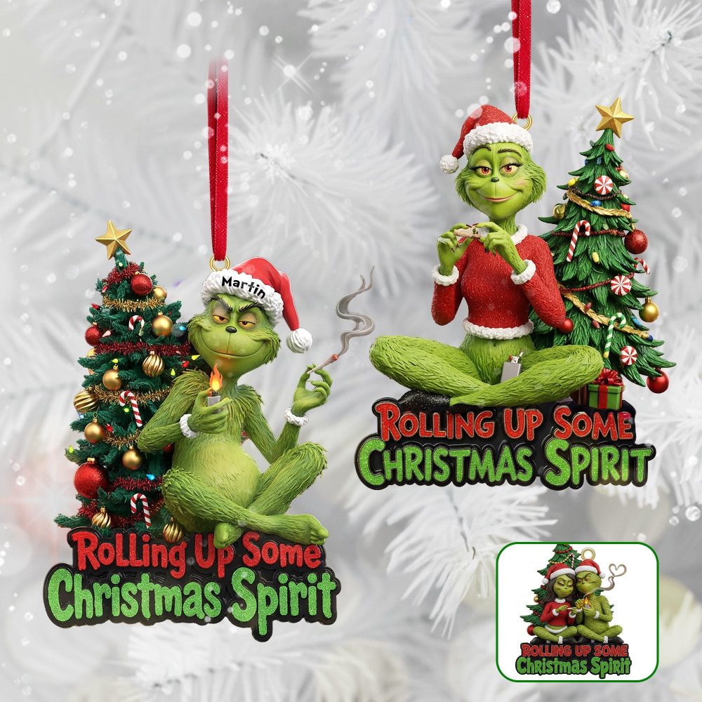 Rolling Up Some Christmas Spirit - Personalized Green Monster Smoker Couple Christmas Ornament - Custom Gift For Couples, Friends, And Family