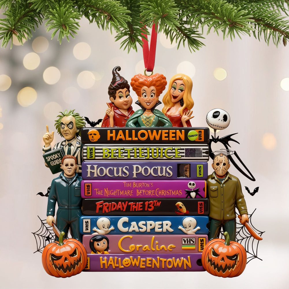 “Embrace The Spooky Vibes!” – Horror Tape Stack Ornament, Personalized Gift For Halloween Lovers - Image 3