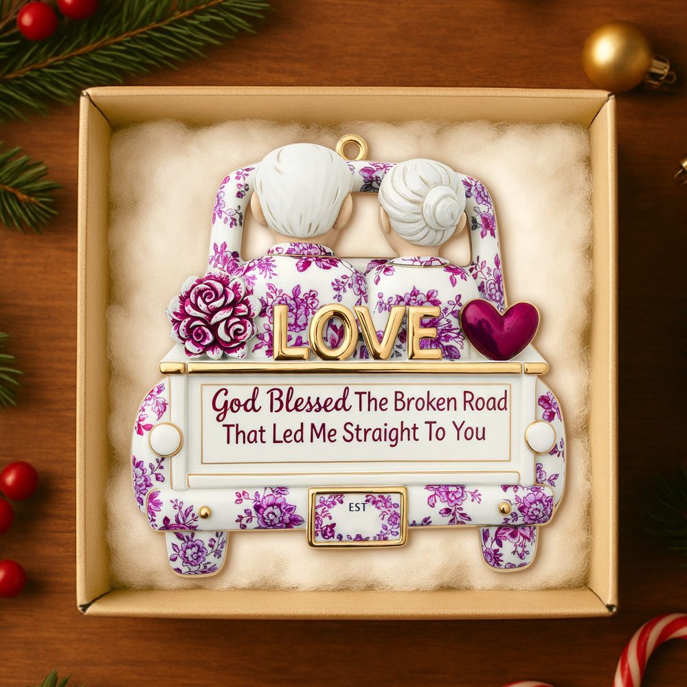 God Blessed The Broken Road - Personalized Christmas Ornament For Couples - Image 3