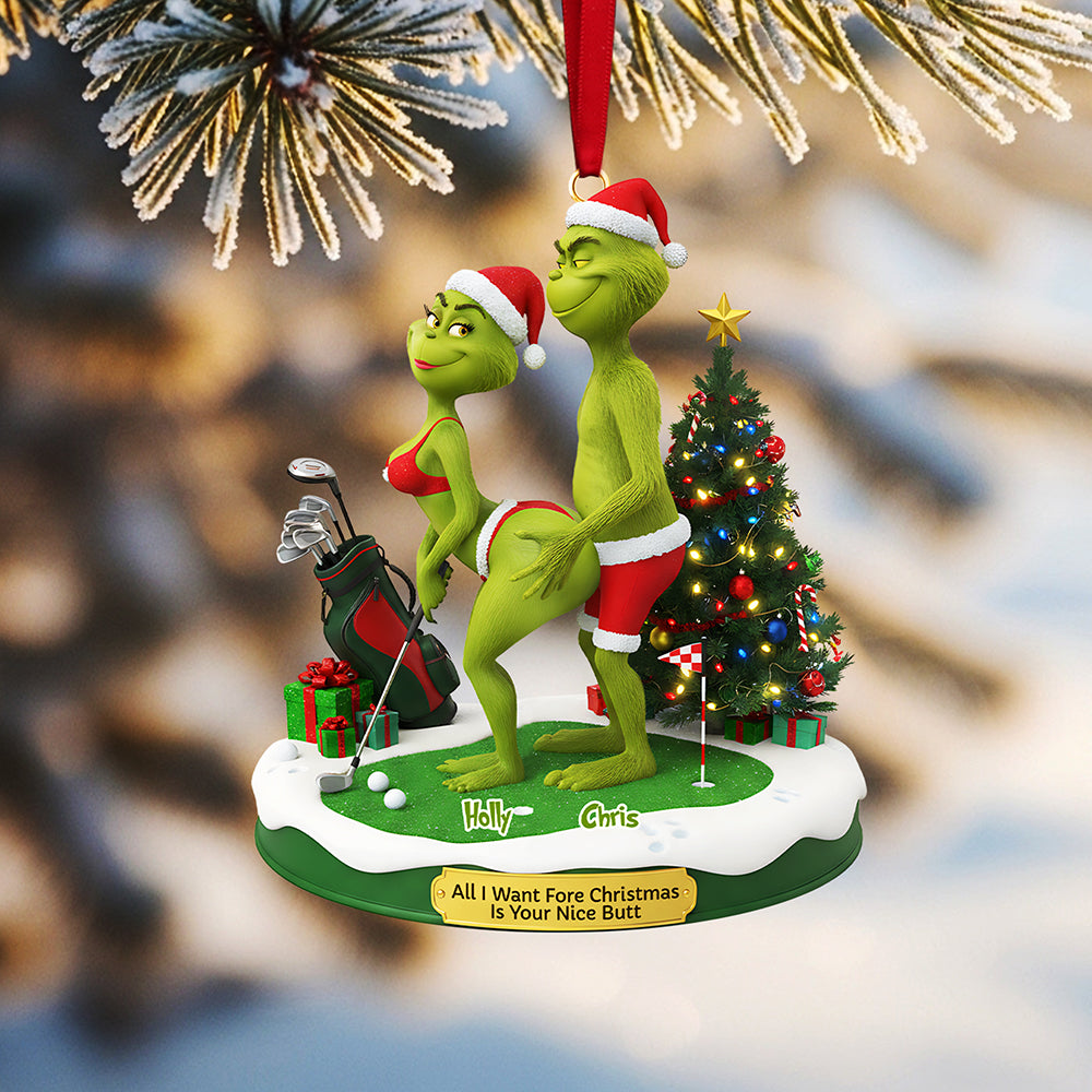 All I Want Fore Christmas Is Your Nice Butt - Personalized Golf Couple Acrylic Ornament