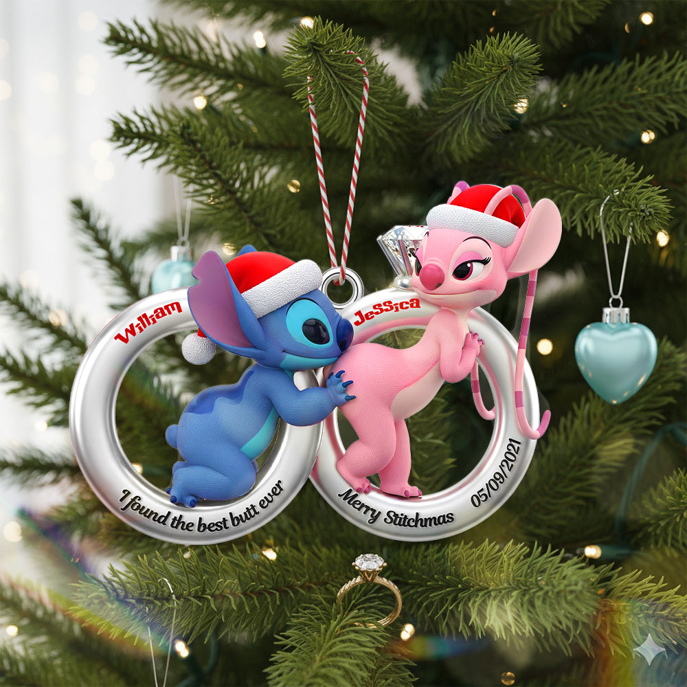 I Found The Best Butt Ever - Personalized Alien Couple Christmas Ornament - Image 2